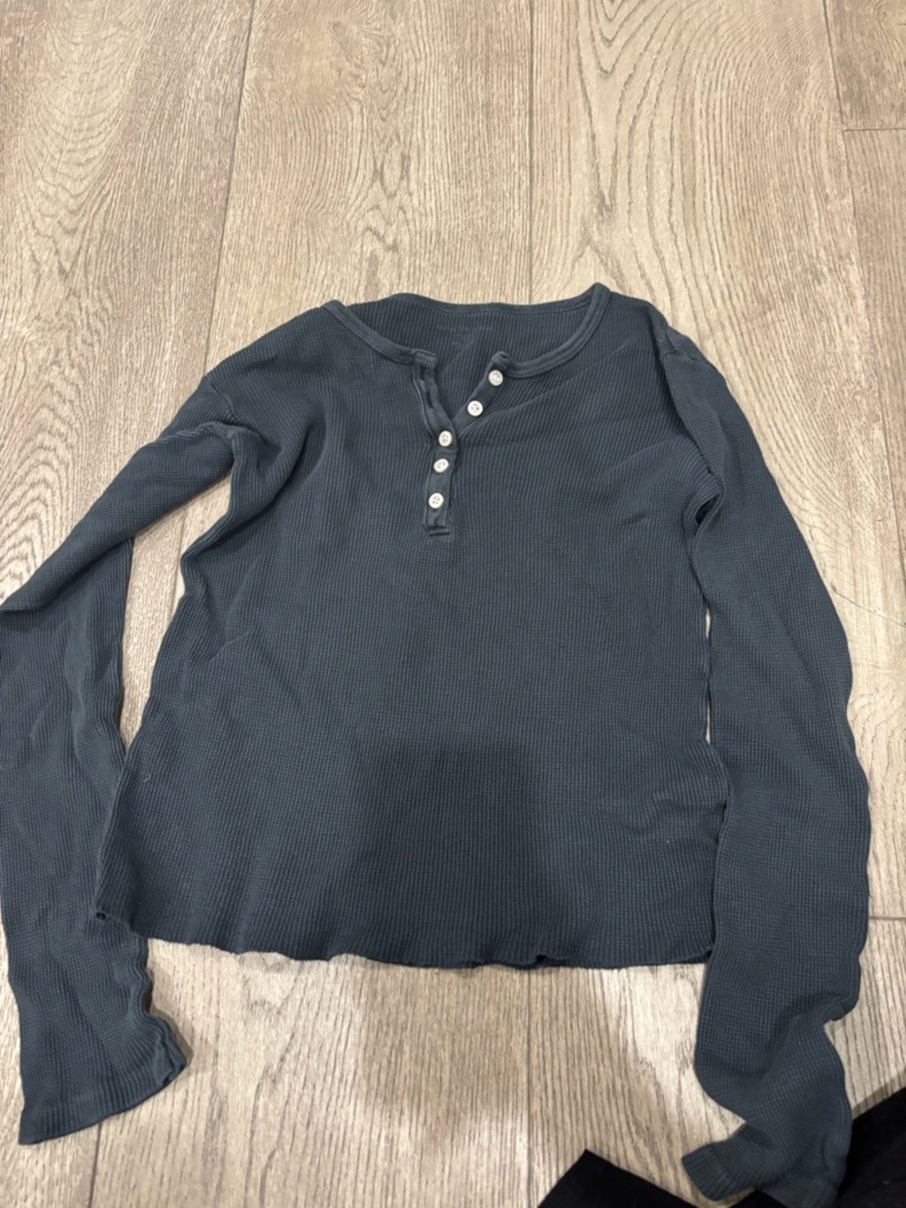 Brandy Melville Charcoal Waffle Henley Long Sleeve Top